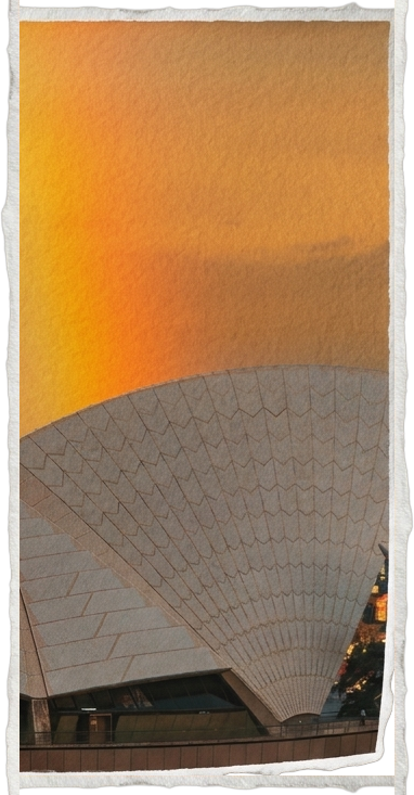 Framed print, Sydney Opera House sails at sunset